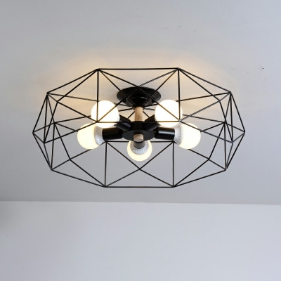 5-Light Flush Mount Lighting Industrial Style Tied Cage Shape Ceiling Mounted Fixture