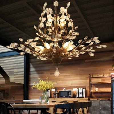 American Style 2-tiers Crystal Hanging Light Branches Shaped Muti-head Chandelier Decoration Living Room