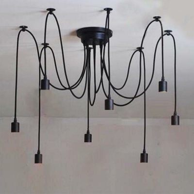 Black Metal Pendant Light Wire Jungle 10 Light Cluster Pendant Swag Lamp