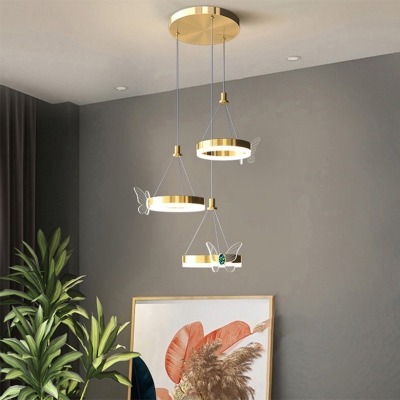 Brass Ring Pendant Lighting Postmodern Ceiling Light with Butterfly for Dining Room
