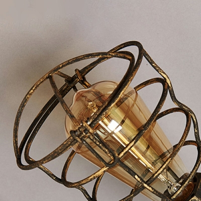 Bronze Semi Flush Light Warehouse Iron Piping Ceiling Light with Cage Shade for Corridor