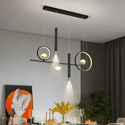 Contemporary Metal Island Lamp White Light Multi Light Hanging Ceiling Light in Black-Gold
