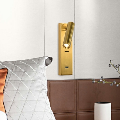 Cylinder Metallic Sconce Modernism LED Wall Light Fixture with Rectangle Backplate