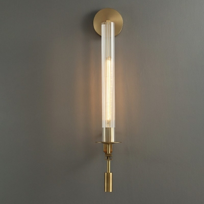 Cylinder Wall Sconce Light Post-Modern Glass and Iron Shade Wall Light for Living Room