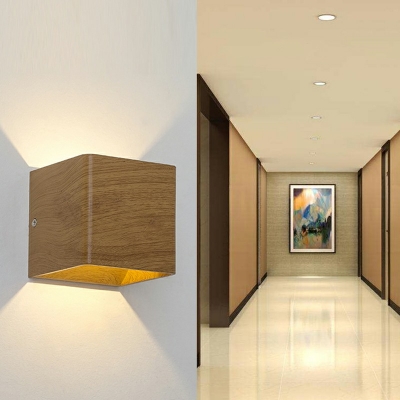 Dark Wood Square LED Wall Light Designers Style 4