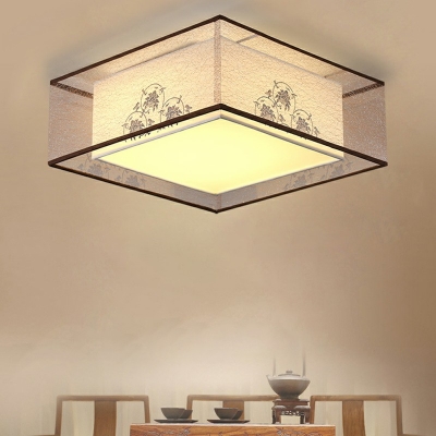 Fabric White Ceiling Flush LED Lighting Traditional Flush Mount Lamp for Bedroom