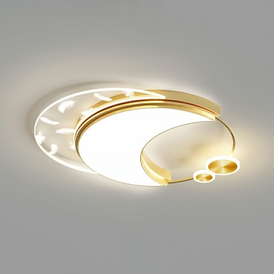 Flush Mounted Lamp Nordic LED Golden Ceiling Light Fixture in White Light for Kids Room