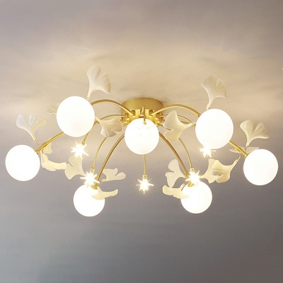 Globe Flush Ceiling Light Simple Style Opal Glass Ceiling Lamp in White with Petal