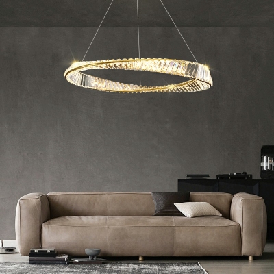 Gold K9 Crystal Ring Hanging Ceiling Light Traditional in 3 Colors Light Living Room Chandelier Light