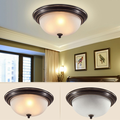 Hemispherical Bedroom Ceiling Flush Retro Cream Glass 3-Light Flush Mounted Light