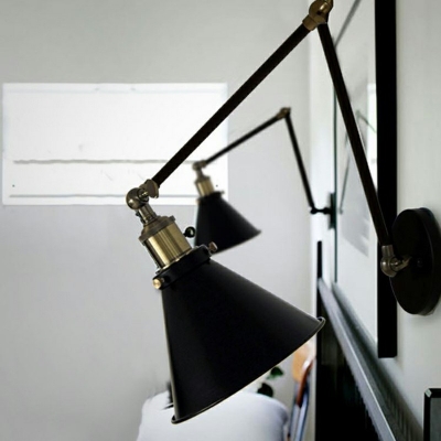 Industrial Style Cone Shade Wall Lamp Metal 1 Light Wall Light in Black for Restaurant