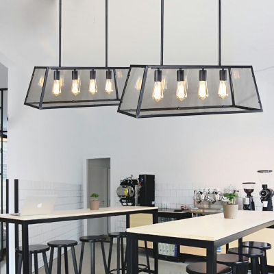 Industrial Style Wire Cage Island Pendant Metal 4 Light Island Light for Restaurant