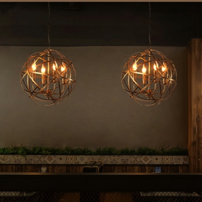 Iron Globe Pendant Lighting Industrial 4 Lights Dining Room Chandelier Hanging Light Fixture