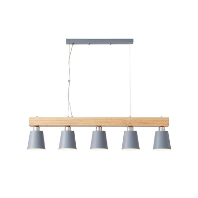 Island Light Fixture 5 Lights Modern Metal and Wood Shade Hanging Ceiling Light for Kitchen