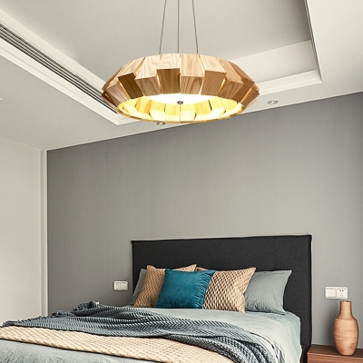Japanese Style Wood Pendant Light UFO Shaped Modern Hanging Light for Living Room Bedroom
