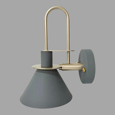 Kid's Bedroom Iron Shade Wall Sconce Flared Shaped Macaron Colour 1-Head Wall Lantern with Arc Arm