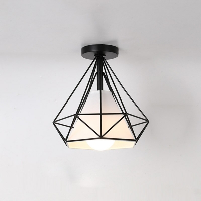 Metal Cage Ceiling Mount Light 1 Light Flush Mount Pendant Fixture in Industrial Style