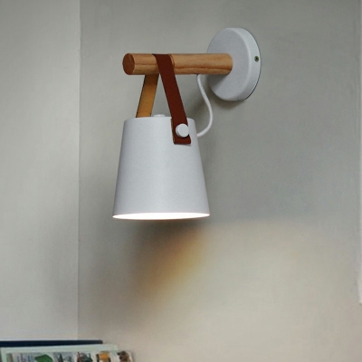 Metal Tapered Wall Lighting 1 Head Sconce Light Fixture with Wood Arm for Bedroom