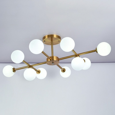 Minimalistic Ball Shape Glass with Roung Canopy Flush Ceiling Light Fixture in Gold