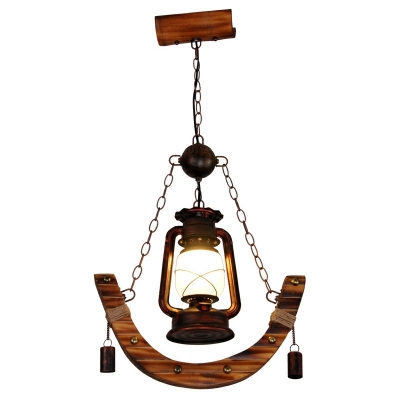 Nautical Style Kerosene Lamp Shaped 1 Head Hanging Light Wooden Pendant Lamp for Hallway Foyer Balcony