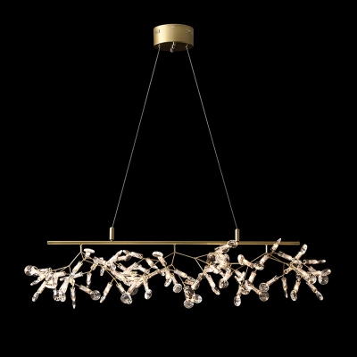 Nordic Style Island Light Crystal Shade LED Suspension Light Stepless Dimming Branching Hanging Lamp