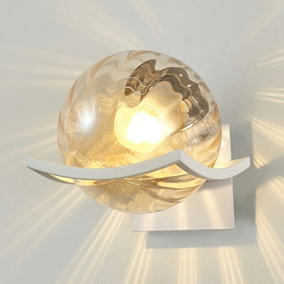 Simple Style Glass Round Sconce Light Modernism Single Head Wall Mounted Lighting