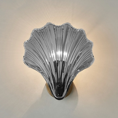 Single-Bulb Sleeping Room Sconce Light Contemporary Scallop Shade Crystal Wall Mount Lighting