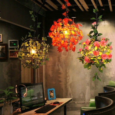 Single Light Metal Cage Plant Hanging Light Industrial Coffee Shop Restaurant Suspension Lamp