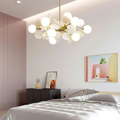 Sphere Glass Shade Multi-Lights Chandelier Metal Hanging Pendant for Living Room