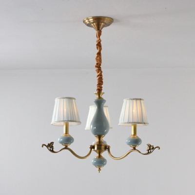 Traditional Style Tapered Pendant Chandelier Fabric Shade Chandelier Fixture for Living Room