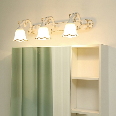 Traditionalism Style Milk Glass Vanity Light Fixture Metal Bell Shape Bathroom Wall Mounted Light