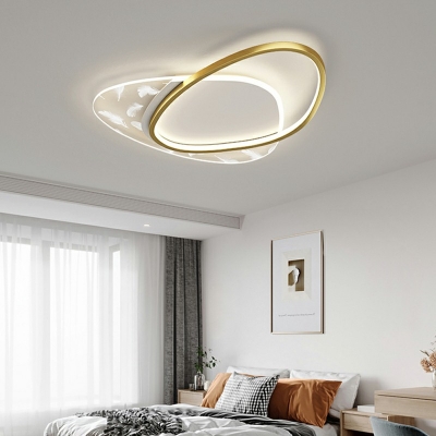 White Light Thin Egg Shape Flushmount Modernism Acrylic LED Ceiling Lamp with Feather Pattern