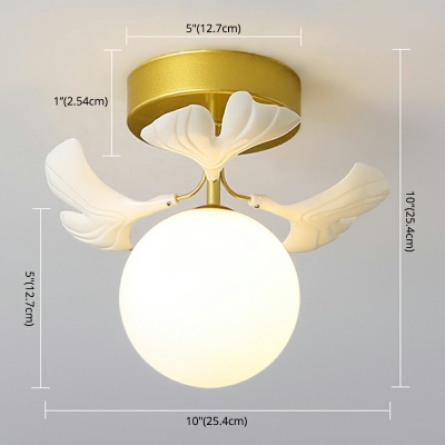 1 Light Globe Flush Ceiling Light Simple Style Opal Glass Ceiling Lamp in White with Petal