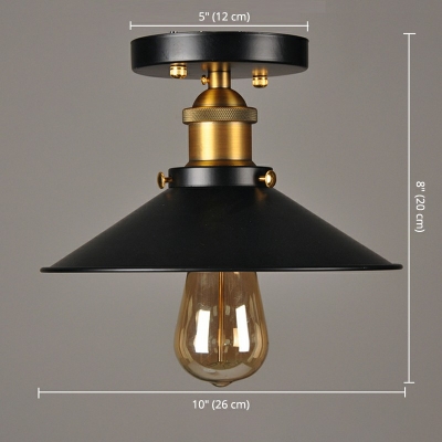1 Light Semi Flush Mount Light Industrial Style Cone Shape Metal Ceiling Mounted Fixture
