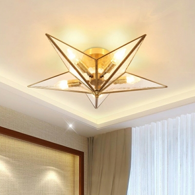 5-Light Beveled Glass Flush Mount Lighting Fixture Traditional Coppery Star Close to Ceiling Light