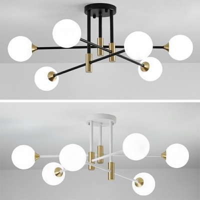 6-Bulb Semi Flushmount Lighting Minimalist Metal Flush Lamp Fixture with Globe Glass