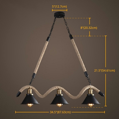 Black 3 Lights Industrial Style Restaurant Island Lamp Metal Cone Shape Pendant Light for Bar