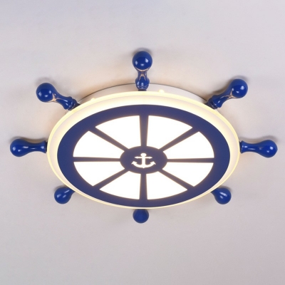 Blue Cartoon Rudder Ceiling Light with Acrylic Flush Mount Light for Boy Bedroom