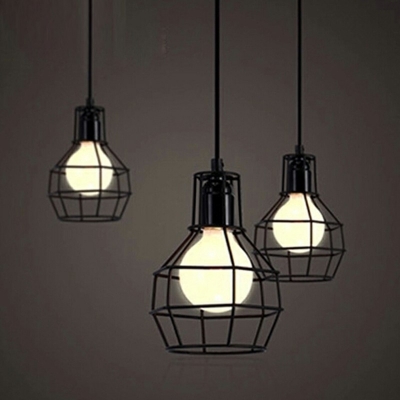 Bulb Shape Hanging Light Fixtures Vintage Industrial Black Iron 1 Light Pendant Lighting for Restaurant