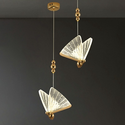 Butterfly Pendant Light Fixture Modernist Arcylic Gold Finish Suspension Lamp in Natural Light