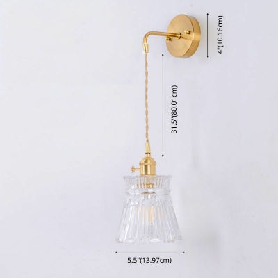 Cone Vintage Wall Light Lamp Sconce Clear Glass Wall Mounted Light in Gold