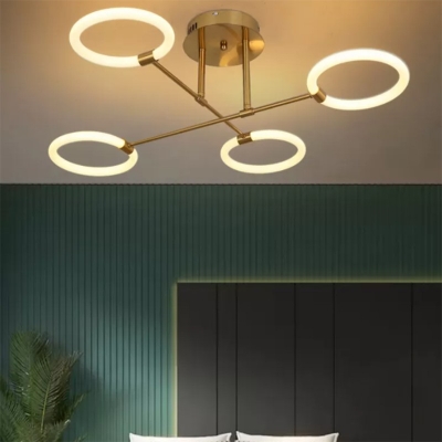 Contemporary Style Gold Circle Semi Flush Ceiling Light LED Living Room Flush Mount Light Fixtures