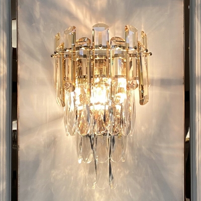Crystal Wall Sconce Light 2 Lights Postmodern Wall Lighting Fixture Tiered for Living Room