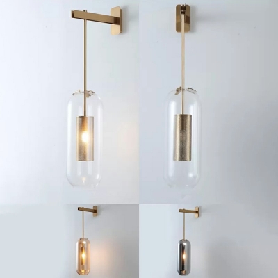 Cylinder Clear Glass Wall Lamp Modern 1 Bulb Sconce Lighting with Inner Mesh Cage