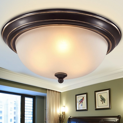 Hemispherical Bedroom Ceiling Flush Retro Cream Glass 3-Light Flush Mounted Light