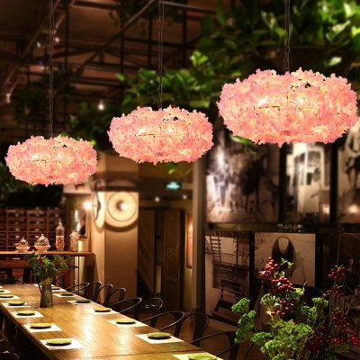 Industrial Flower Plant Ceiling Pendant 1 Head Metal Hanging Light Fixture in Pink