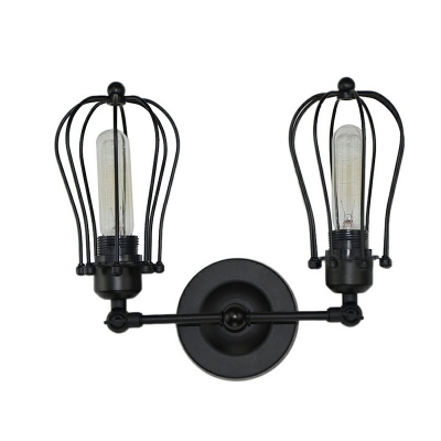 Industrial Iron Tubular Cage 2 Lights 10 Inchs Height in Black LED Wall Sconce for Corridor