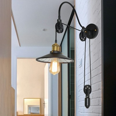 Industrial Style Cone Shade Adjustable Wall Lamp Metal 1 Light Wall Light in Black