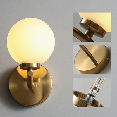 Industrial Vintage Globe Shade Wall Sconce Metal 1 Light Wall Lamp in Gold for Bedroom