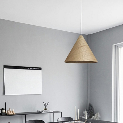 Japanese Style Wood Pendant Light Modern and Simple Cone Hanging Light for Dinning Room